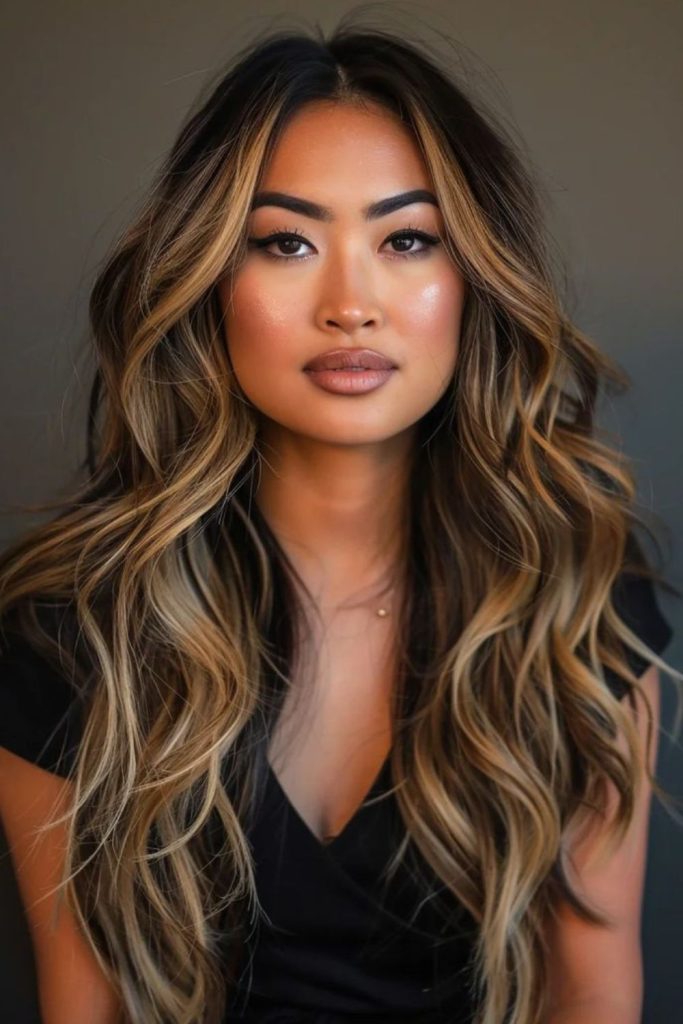 Ombre hair with honey tips flowing.
