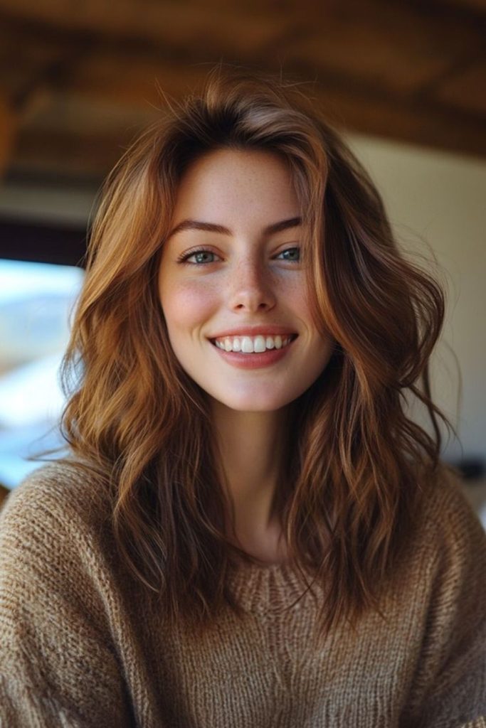 Tousled honey-toned hair with natural waves