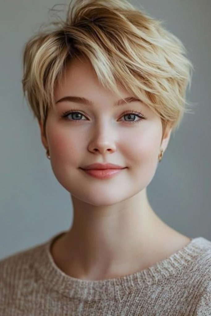 Honey-toned pixie with sculpted peaks