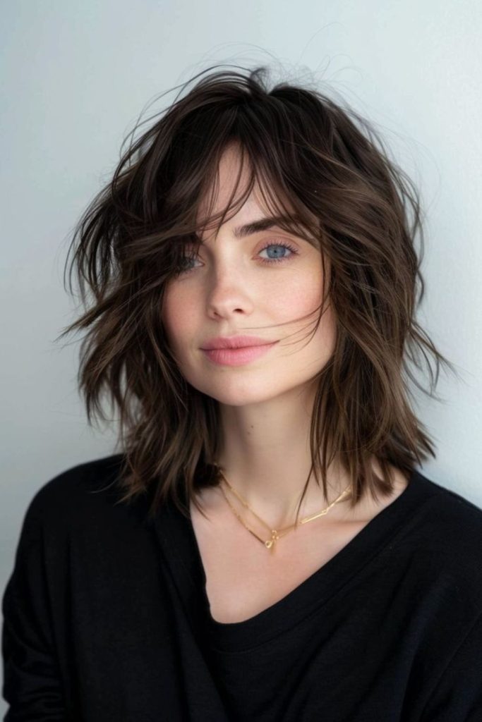 Airy layered shoulder-length flowing hairstyle