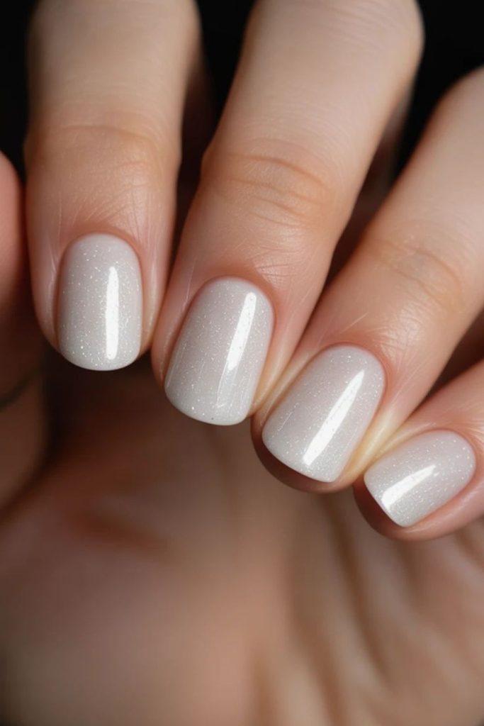 Ivory short nails with clean look.