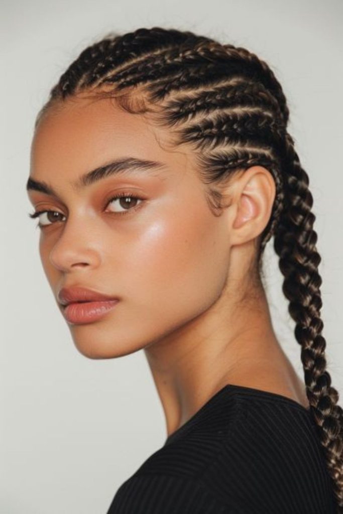 Cornrow ponytail basketball hairstyle
