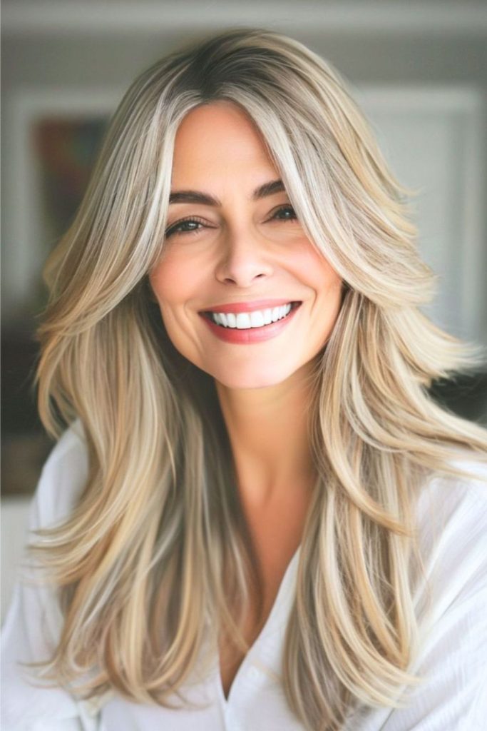 Long layers with curtain bangs