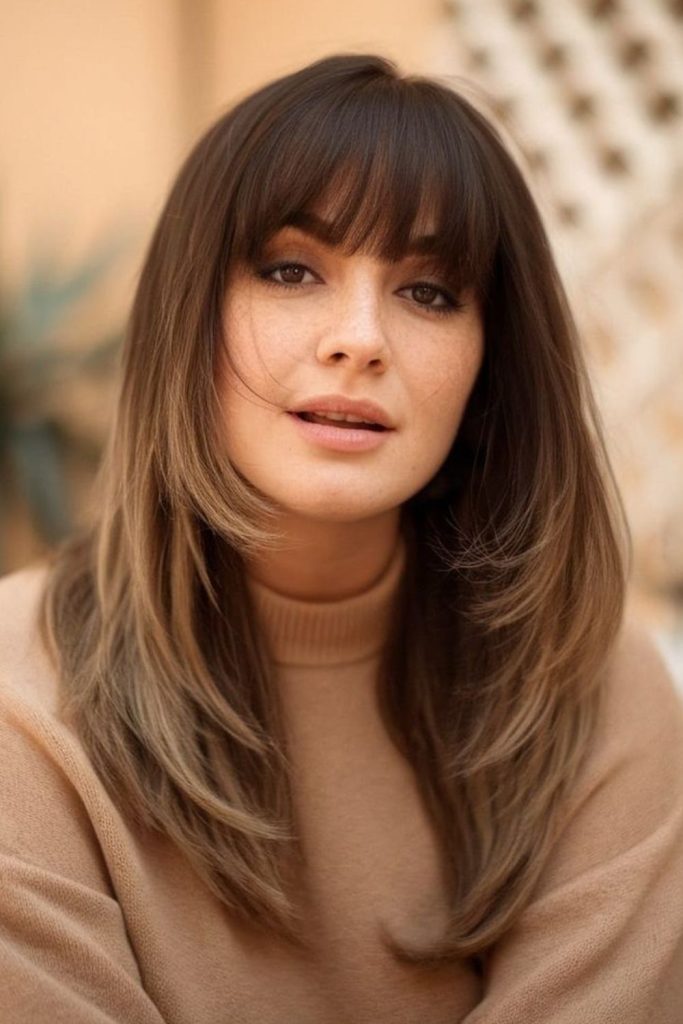 Long shadow bangs slim facial contours