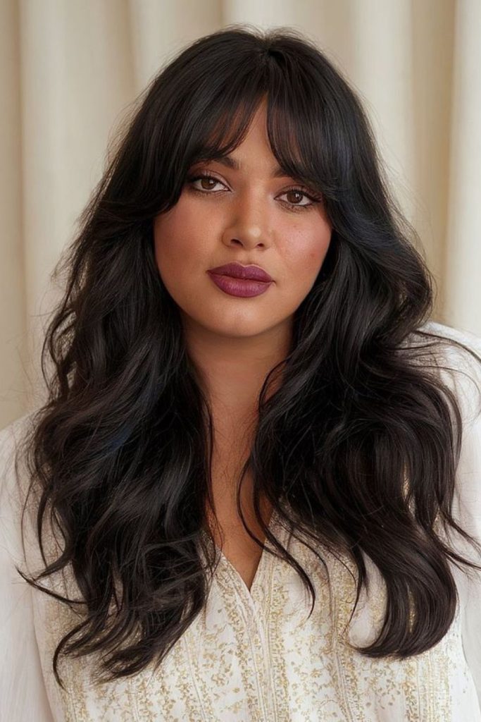 Long veil bangs elongate round face