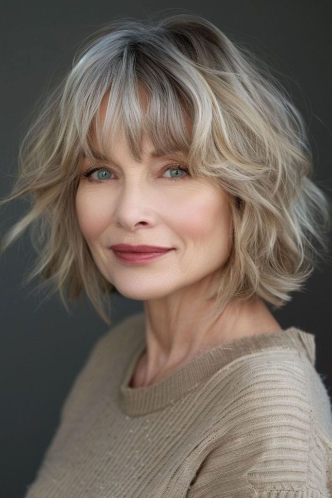 Silver jagged bob with playful ends