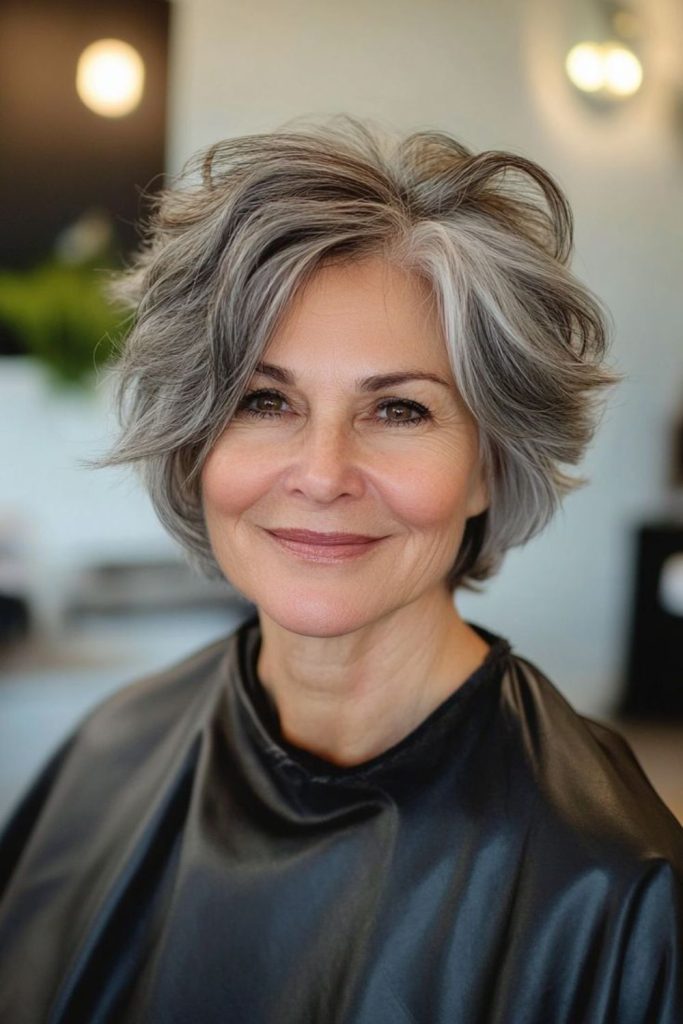 Platinum streaked layered bob haircut