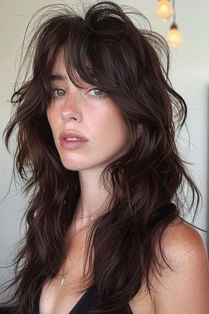 Shaggy thin layered mid-back hair