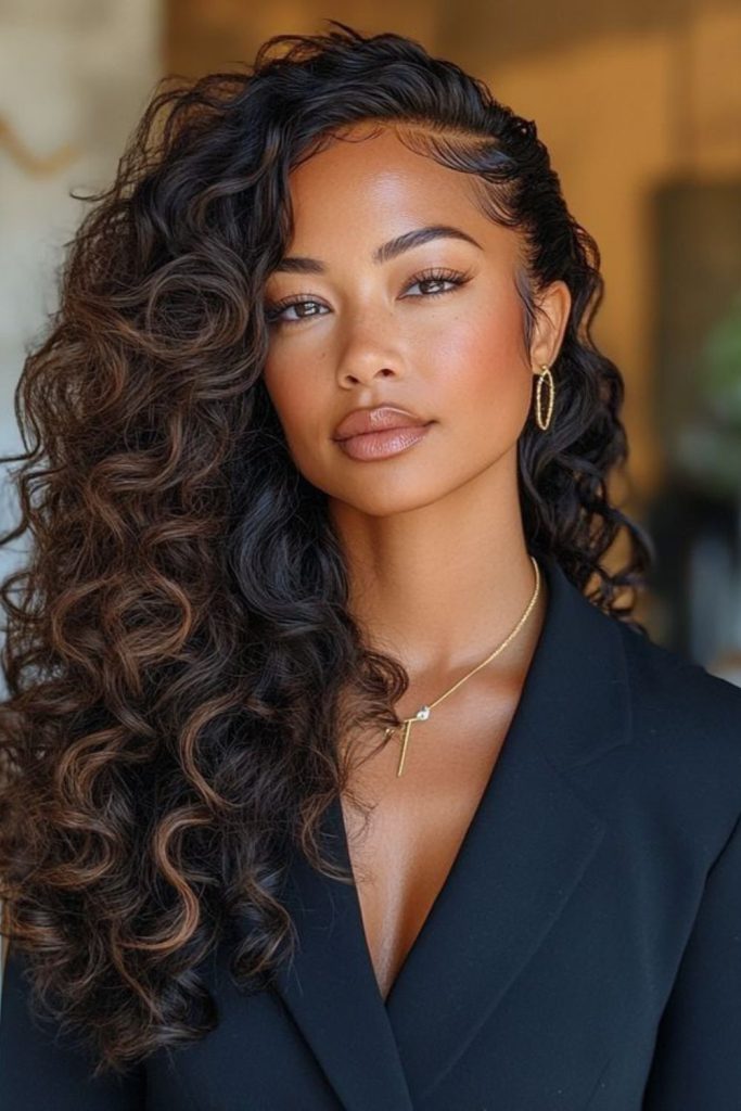 Defined midnight coil wig.