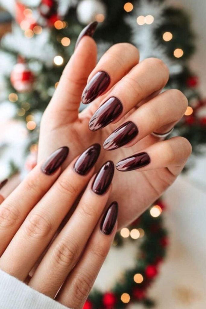 Dark espresso brown glossy nails