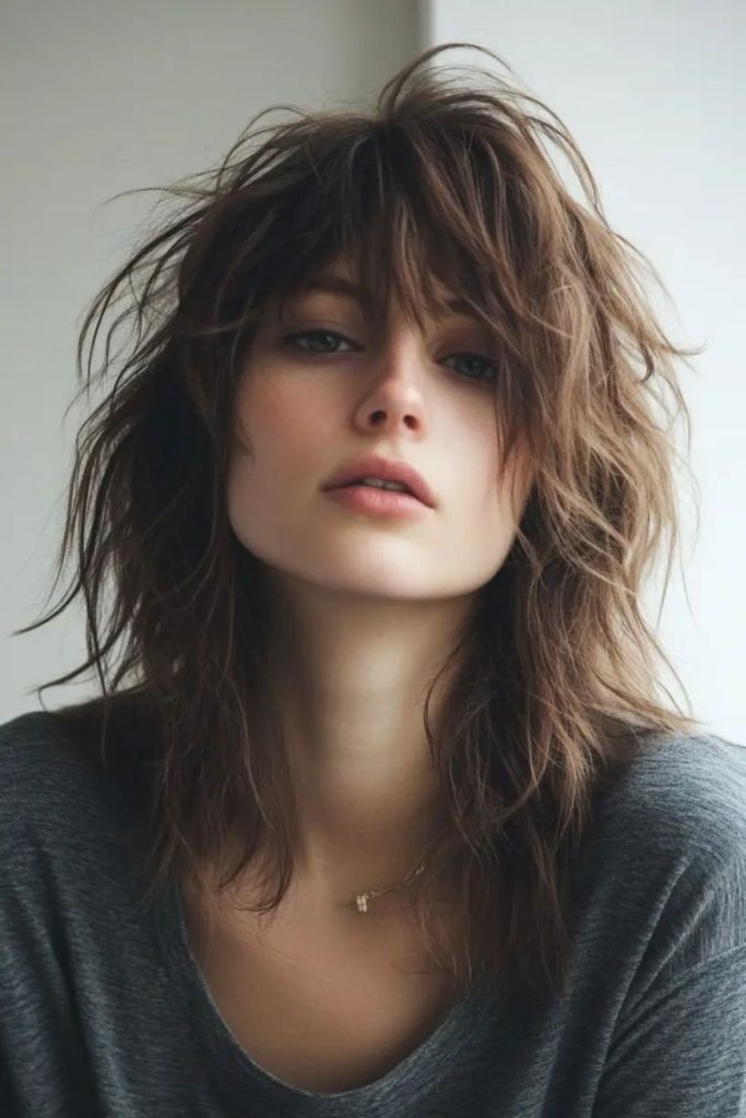 Dark soft layered hair with fringe