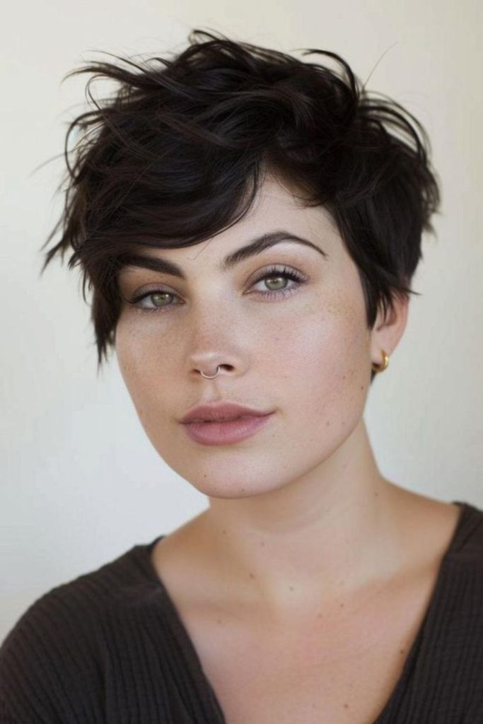 Dark luxurious pixie with lifted wisps