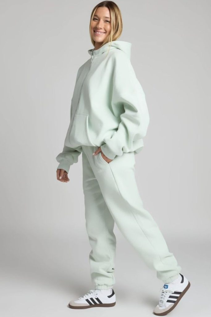 Mint sweatsuit fresh cozy aesthetic.