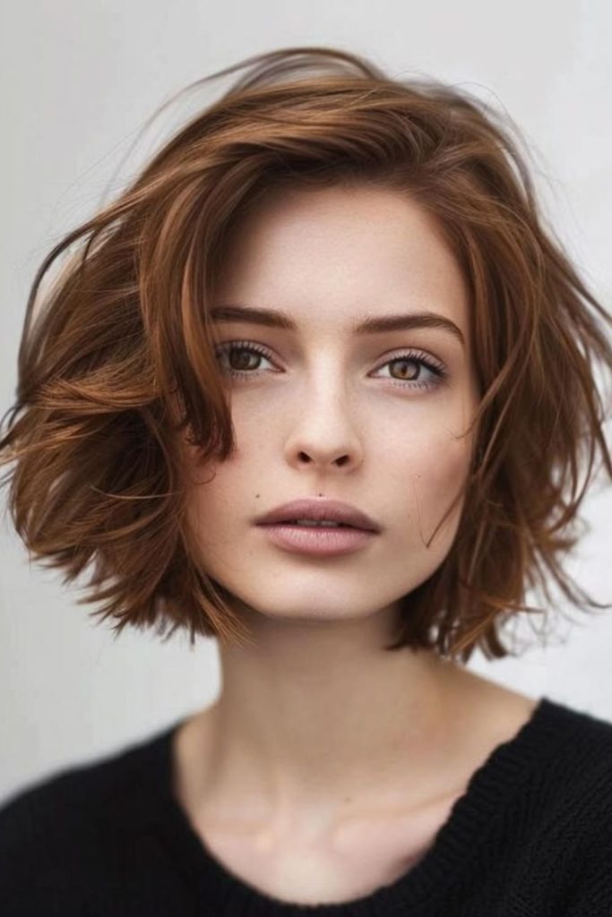 Staggered layered bob with subtle lift