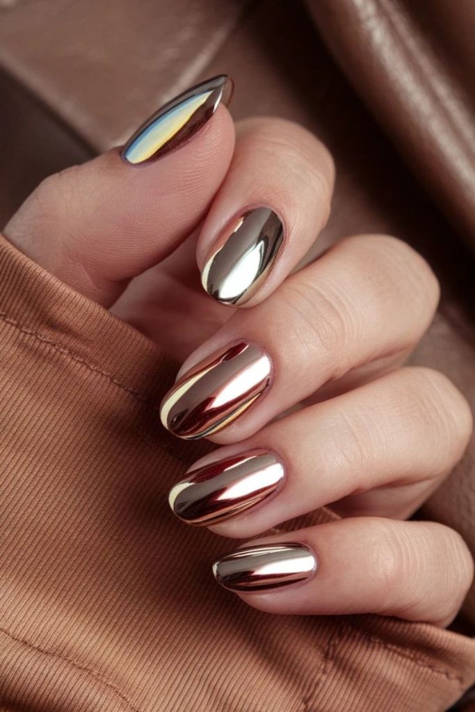 Diluted metallic nails with foggy effect