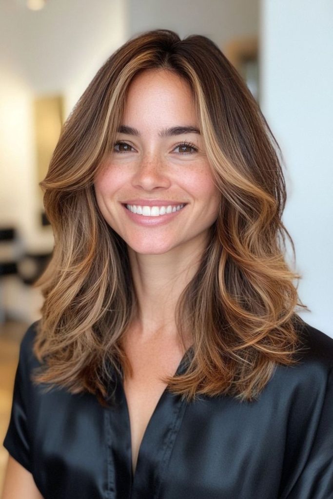 Misty caramel waves with playful flicks