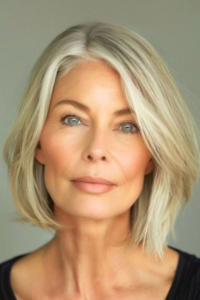 Side-swept lob creating airy delicate volume