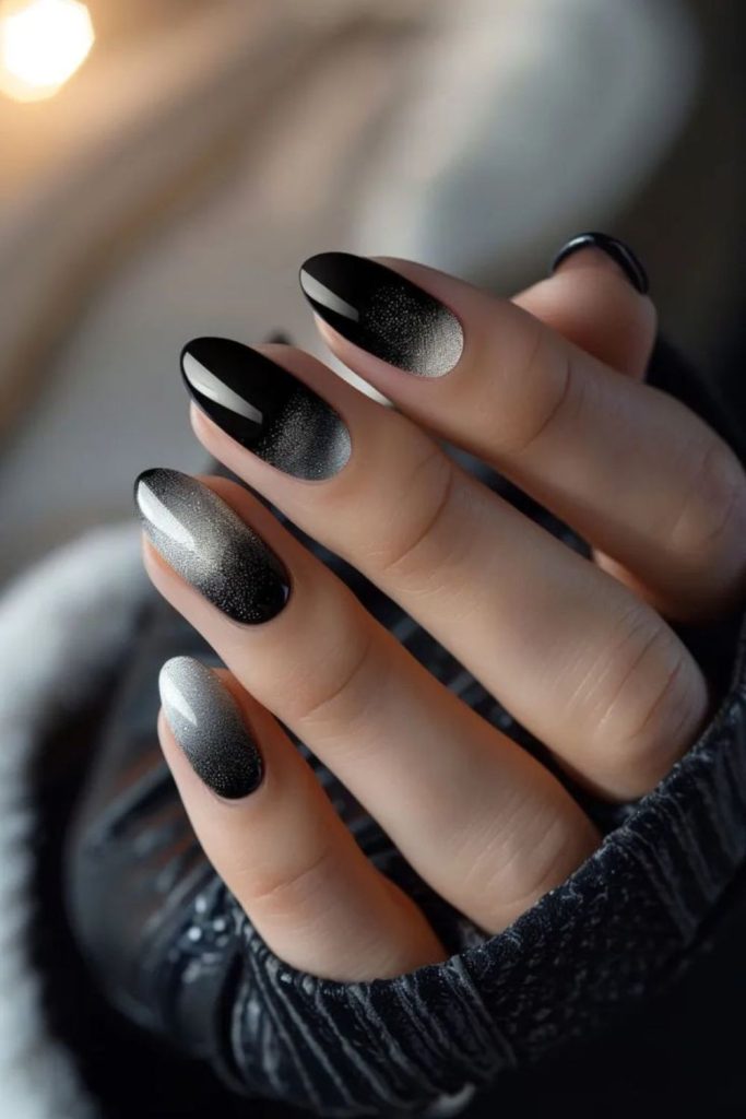 Grey black swirled nails with depth