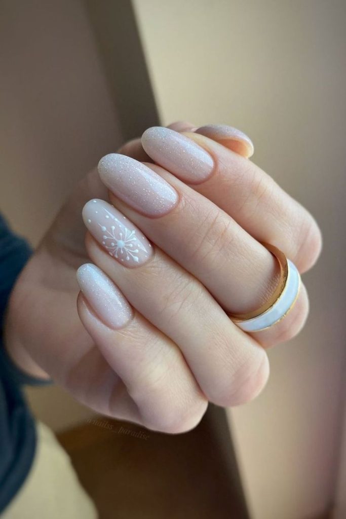 Milky white glossy winter nails