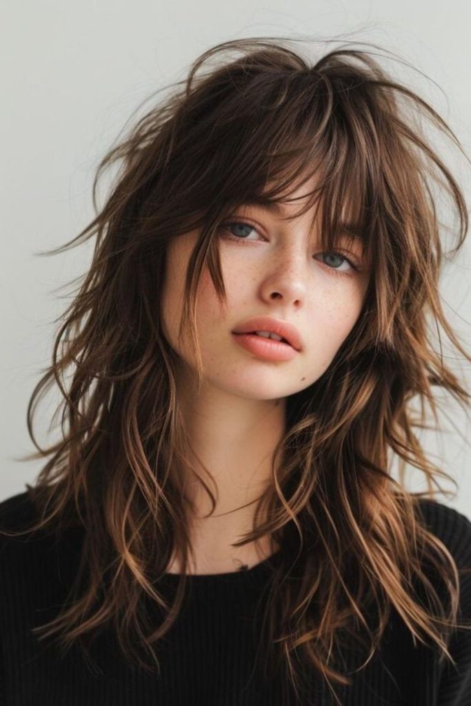 Playful collarbone shag with textured layers