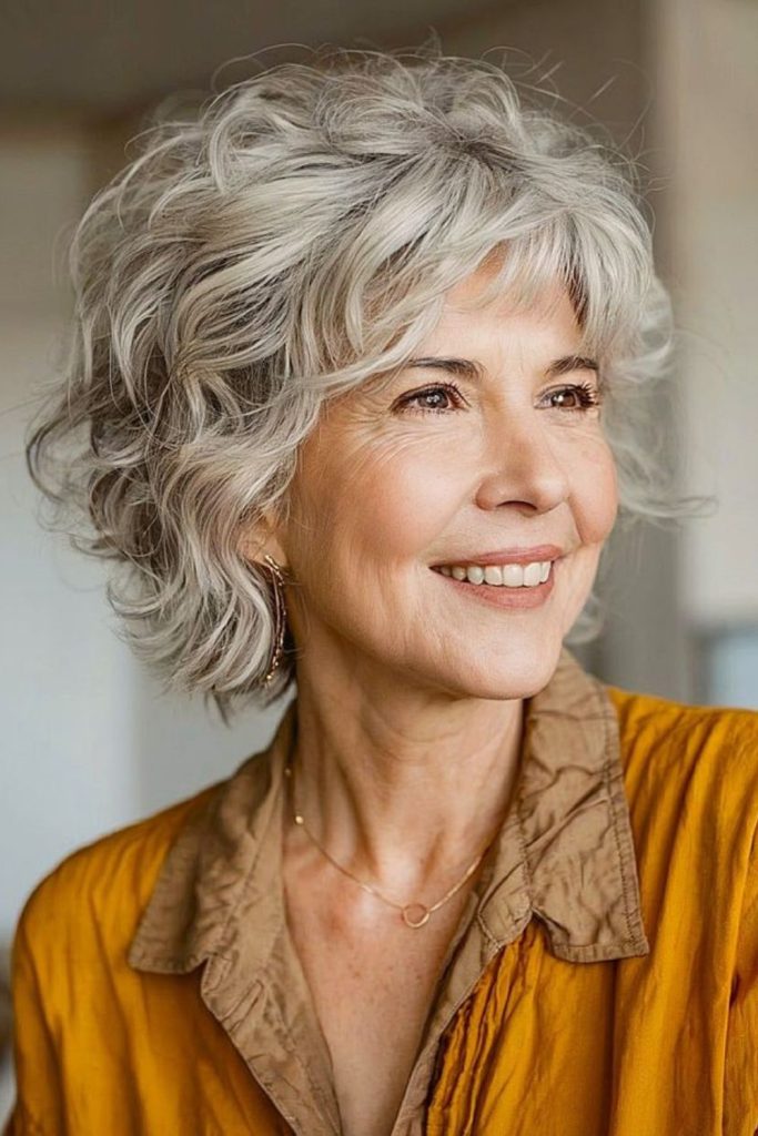 Silver wavy choppy bob hairstyle