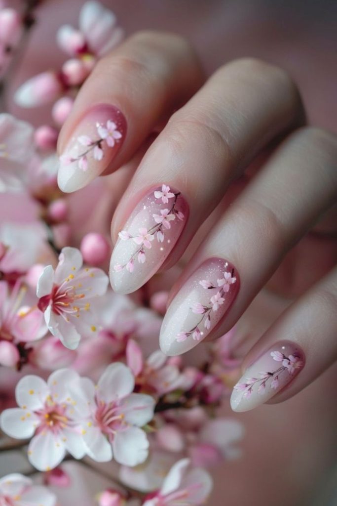 Abstract floral nails with dreamy motion