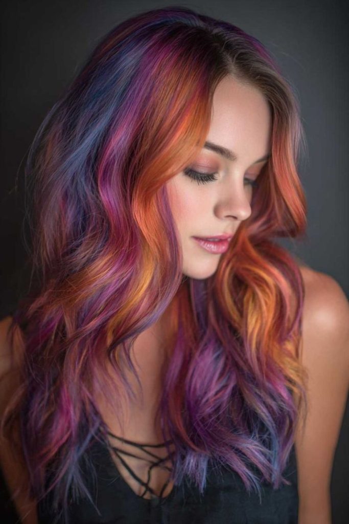 Vibrant layered hair with neon streaks