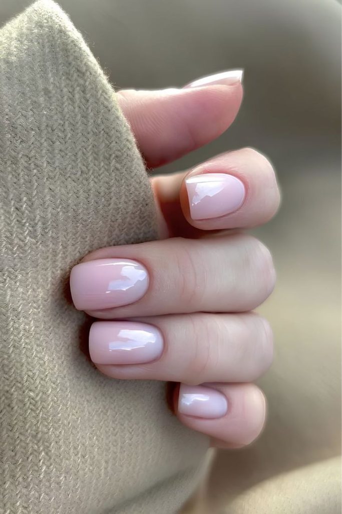 Neutral mist minimalist short nails.