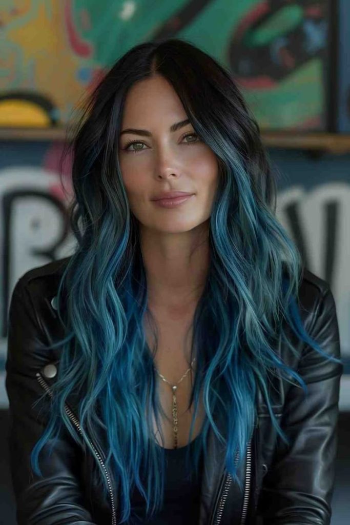 Teal layered hair with aquatic shimmer.