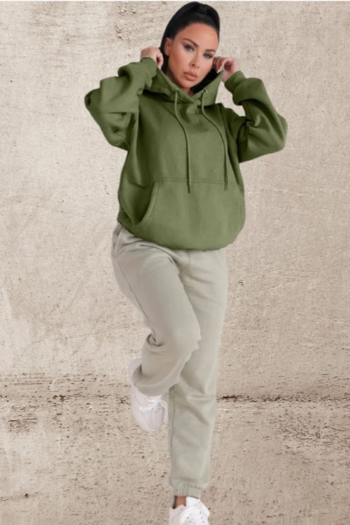 Olive green hoodie with tapered joggers