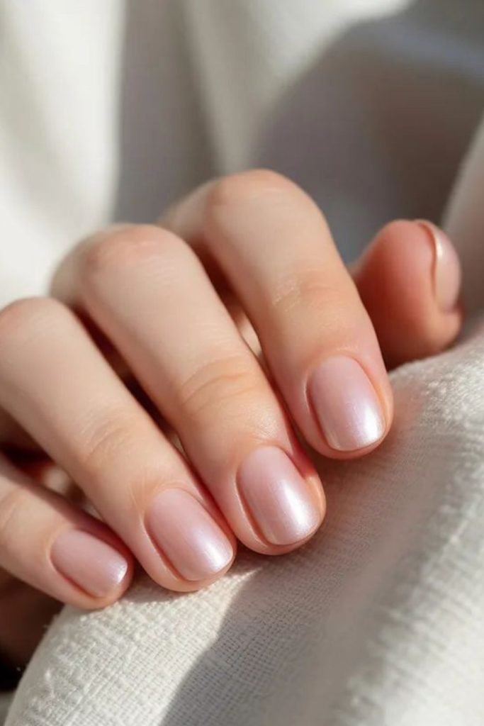 Pale stone modern short nails.