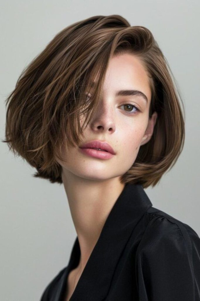 Glossy dramatic Italian bob style.