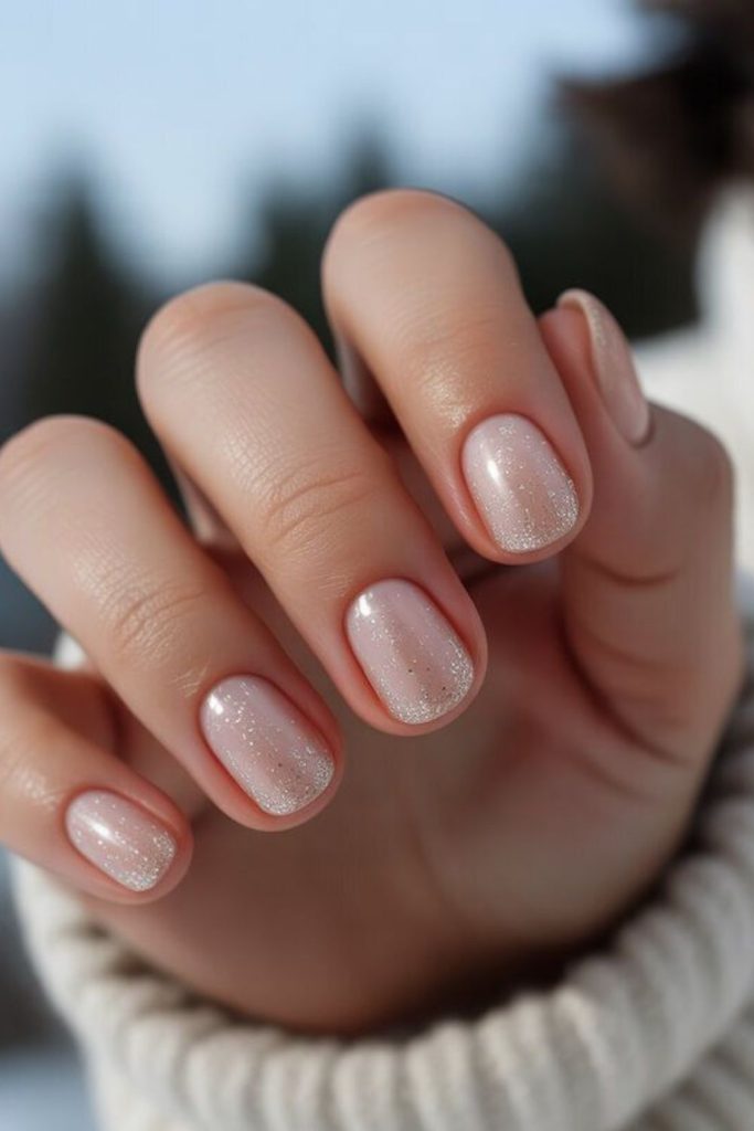 Pearl toned minimalist short nails.