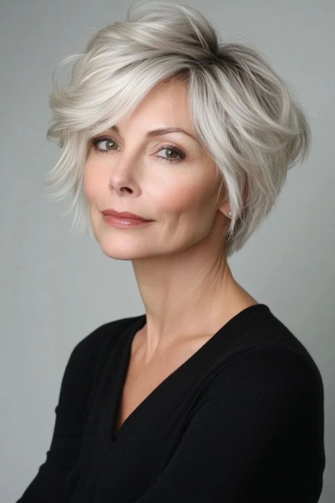 Pale silver playful layered bob