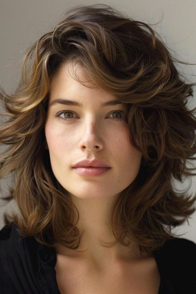 Free-flowing uneven shoulder-length textured hair