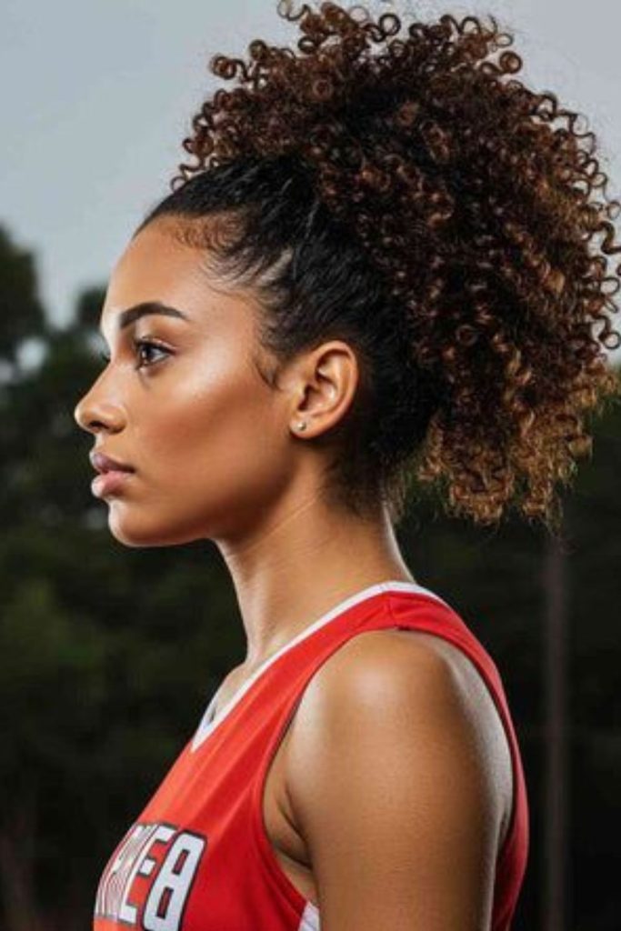 High puff women basketball look