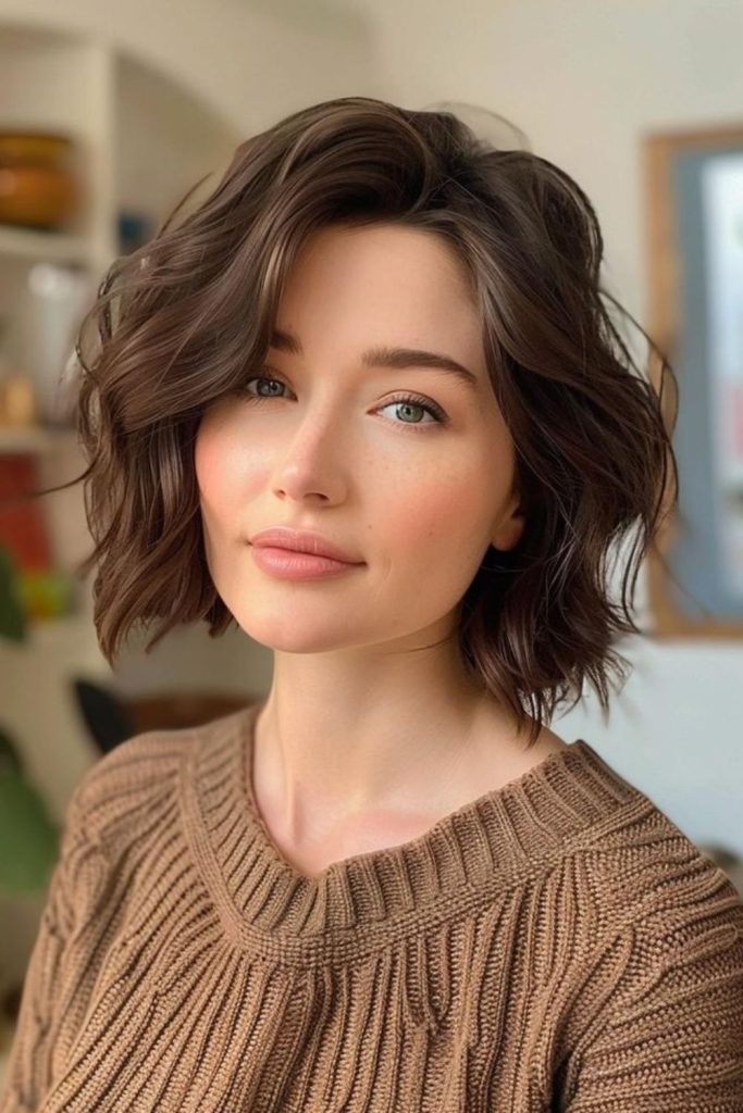 Sculpted jaw-length Italian bob style.