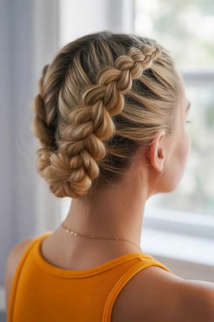 Rope twists looped into side bun.