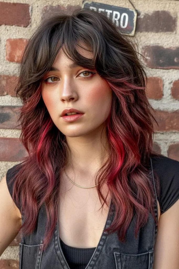 Mahogany jagged layered hairstyle with volume.