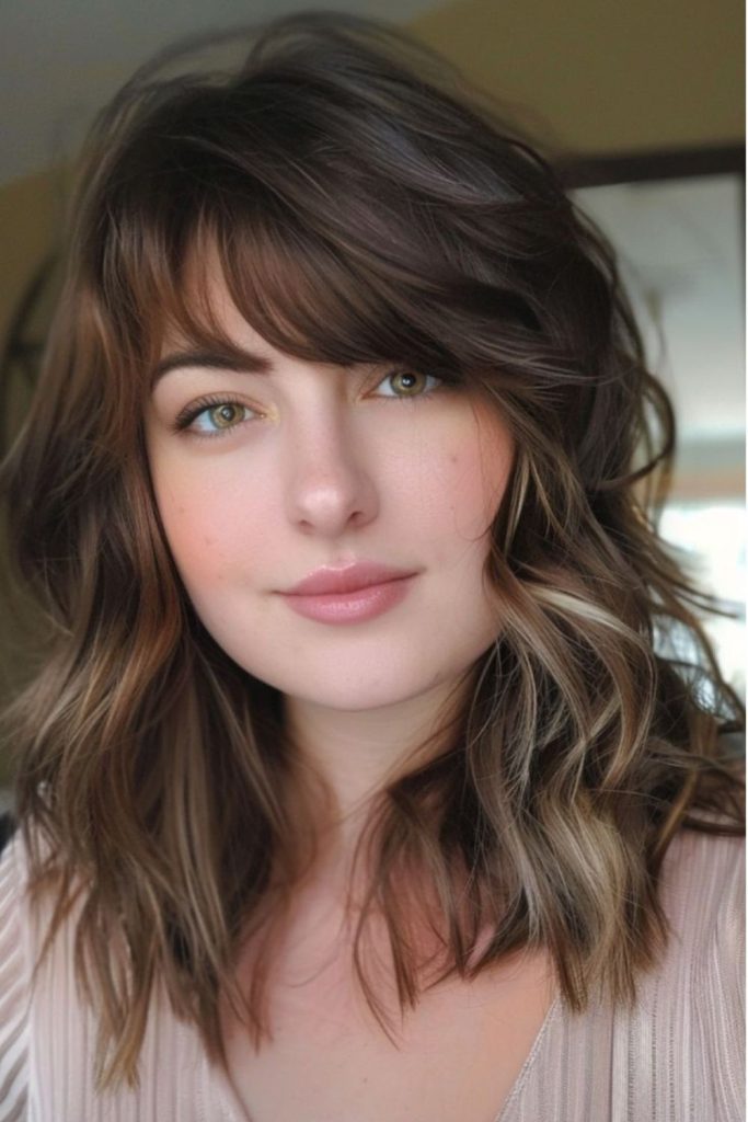 Side cascade haircut elongating facial width