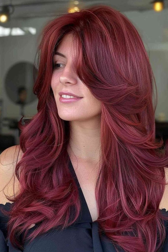 Feathered red layers airy movement