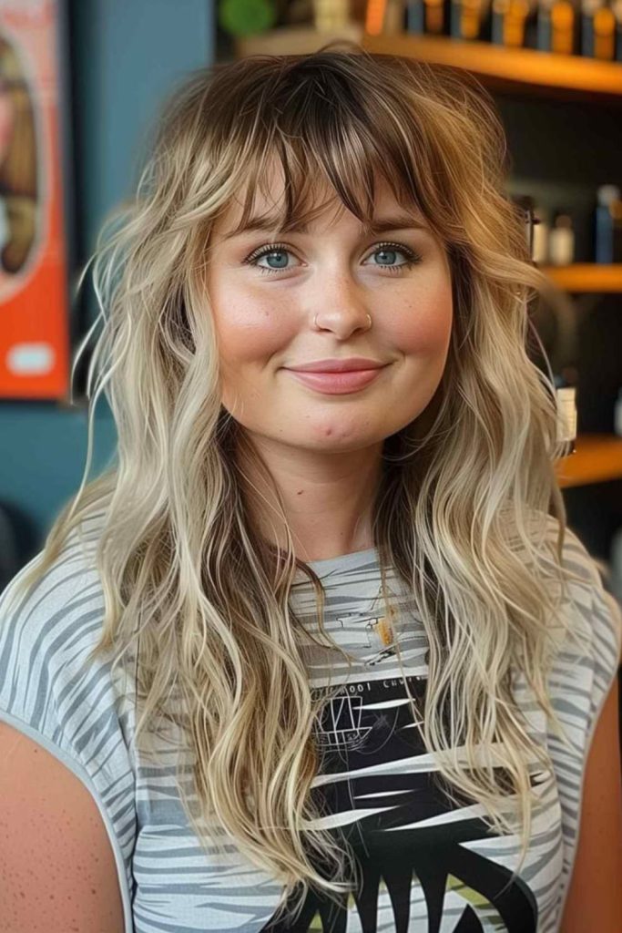 Shaggy soft fringe adds playful texture