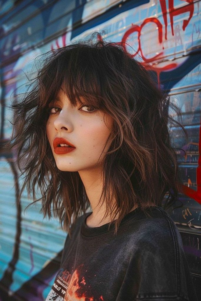 Fragmented jagged layered mid-length hair