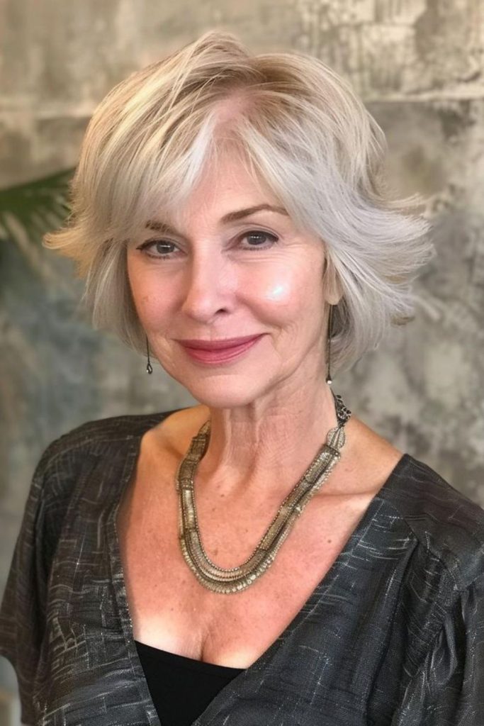 Platinum jagged bob with airy tips
