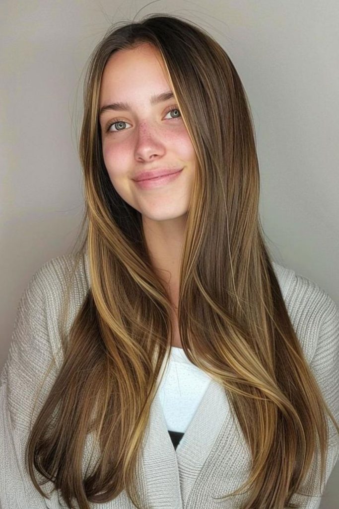 Glossy straight thin long strands