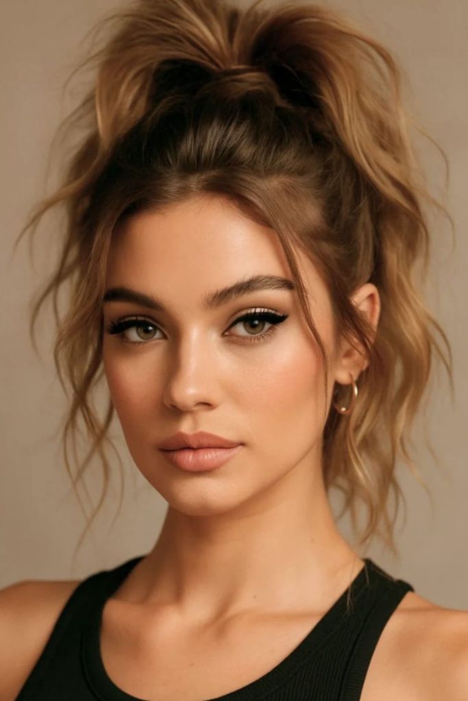 Messy ponytail women basketball look