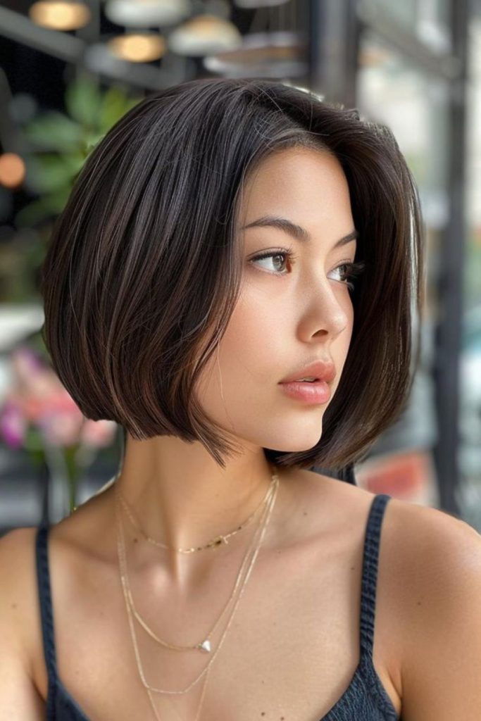Rounded classic Italian bob shape.