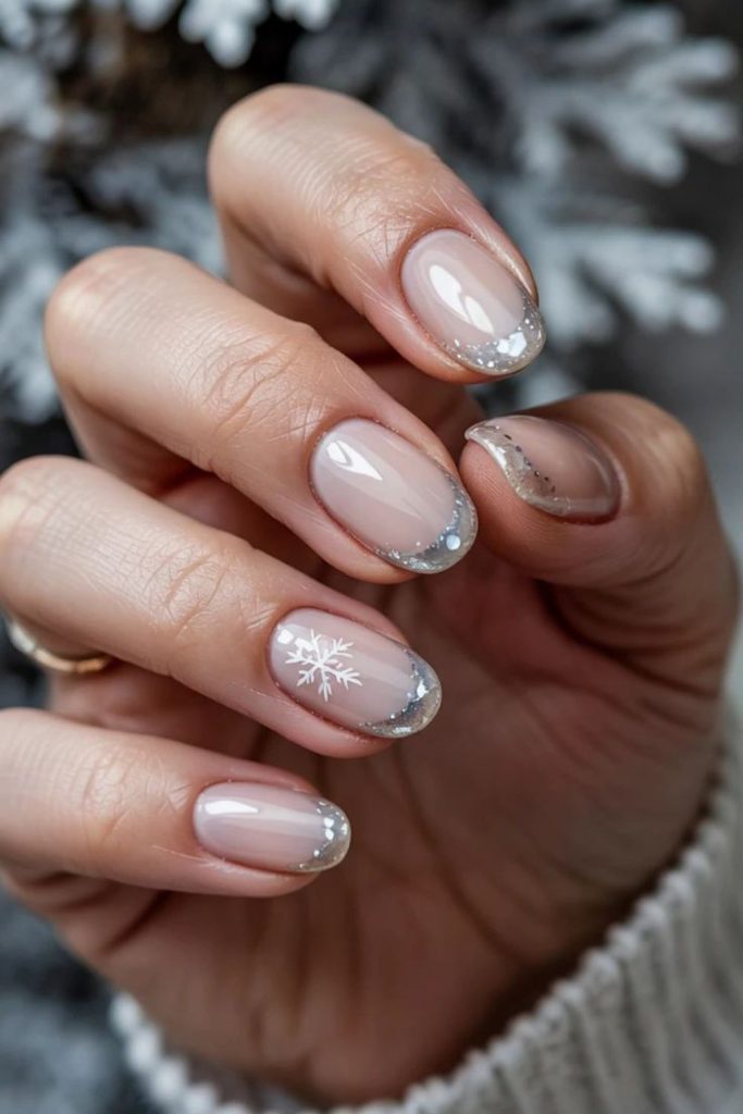 Minimal snowflake winter nails
