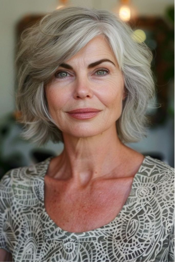 Pale silver layered bob haircut