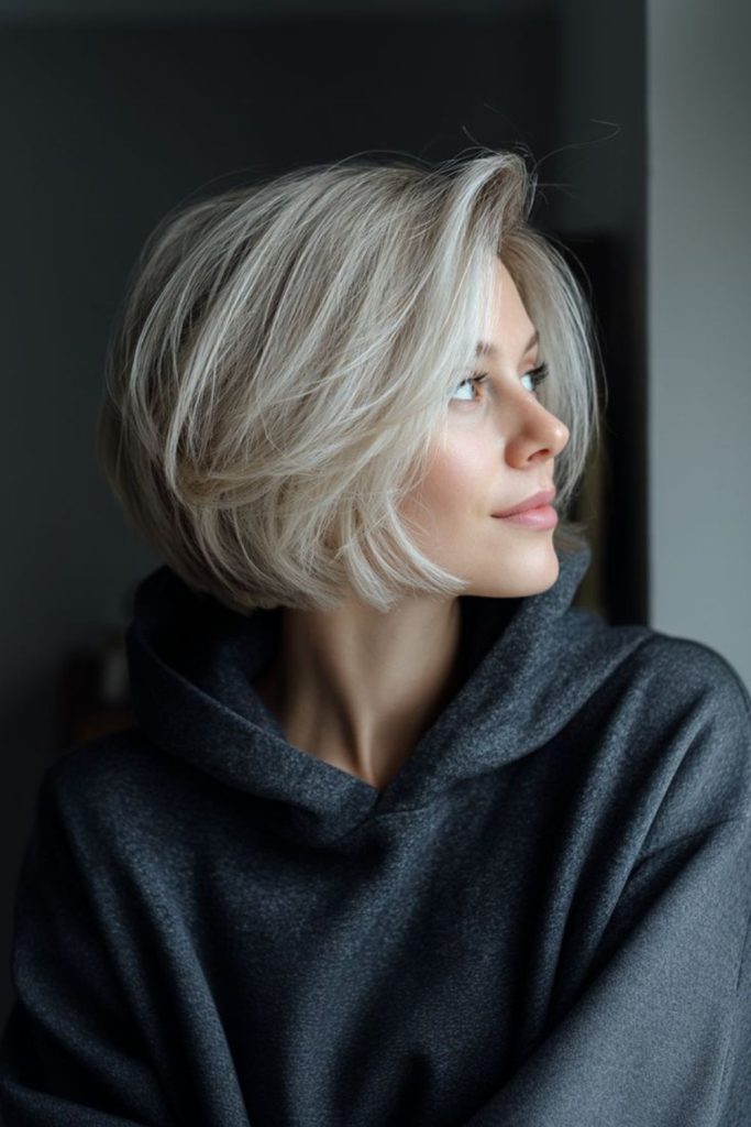Asymmetrical bob with airy edgy ends